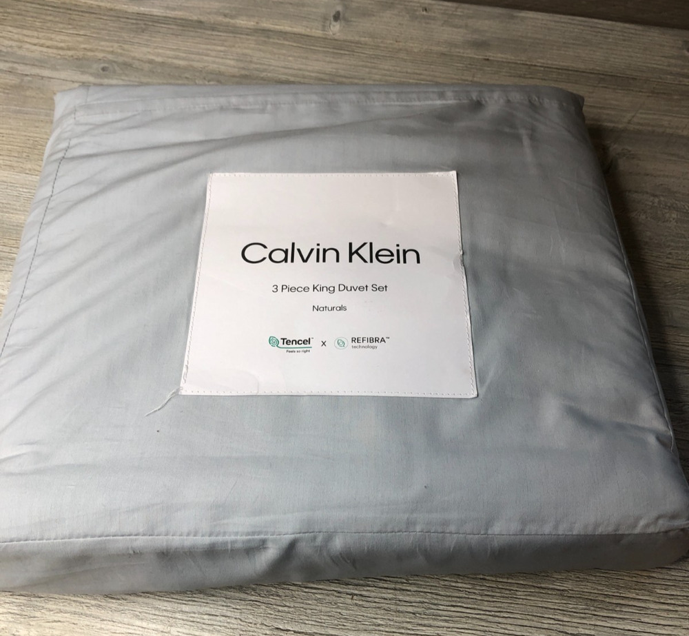 Calvin Klein Naturals Gray King Duvet Set Cotton & Tencel Lyocell Refibra New